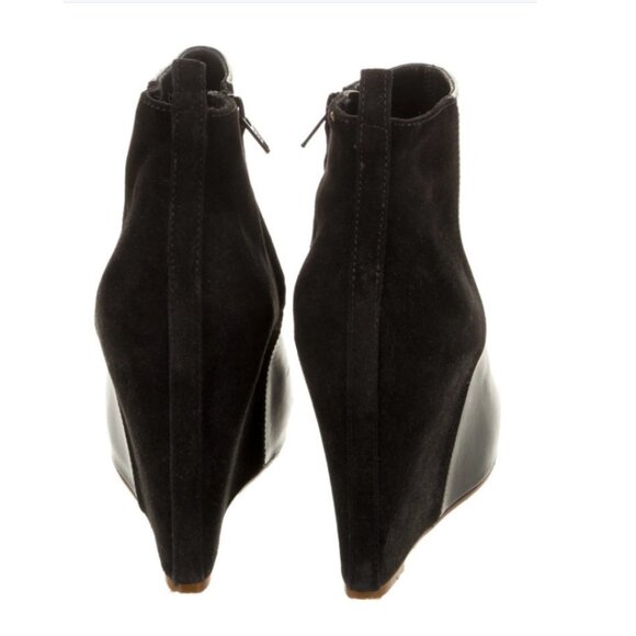 Celine Booties Black Leather & Suede Wedge Ankle Boots Sz 37 - Picture 11 of 14